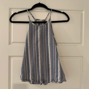 Linen Blend High Neck Striped Tank